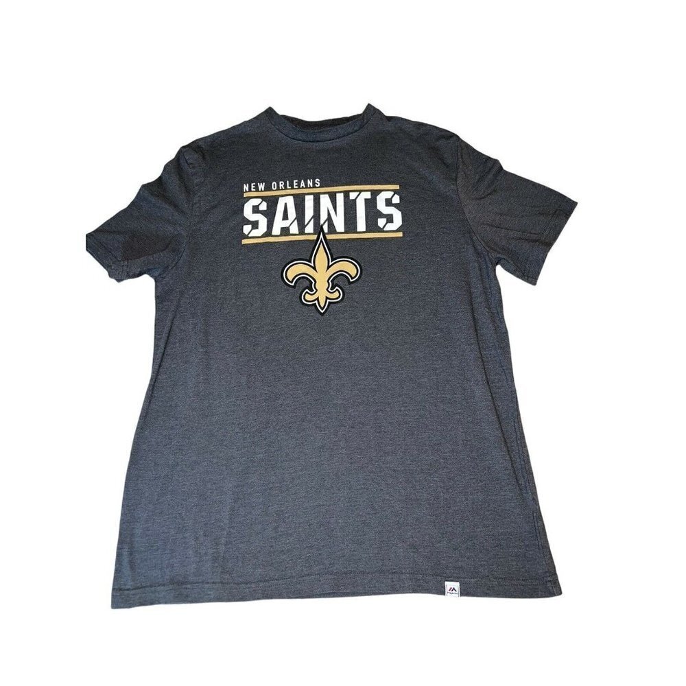 MAJESTIC NFL SAINTS Mens Gray Logo Crewneck Short Sleeve T-Shirt Sz XL